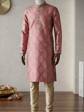 Signature Wear Pink & Gold Brocade Kurta Set